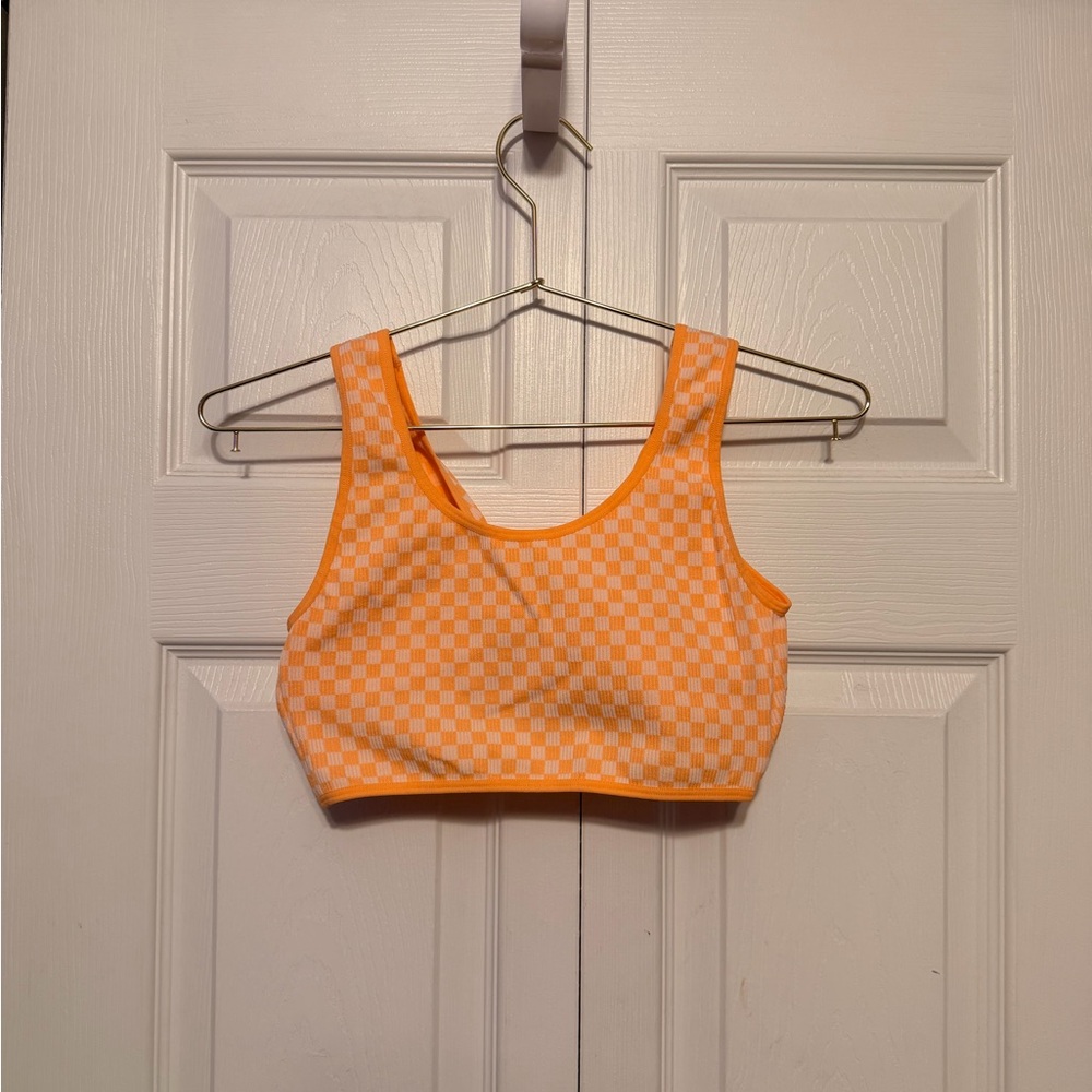 Orange & White Checkered Crop Top
